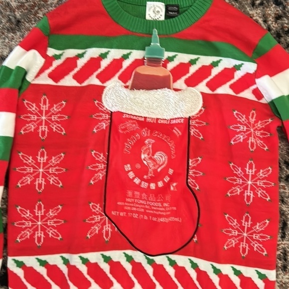 Sriracha Ugly Christmas Sweater Stocking Holds Your Beer! - Picture 2 of 7
